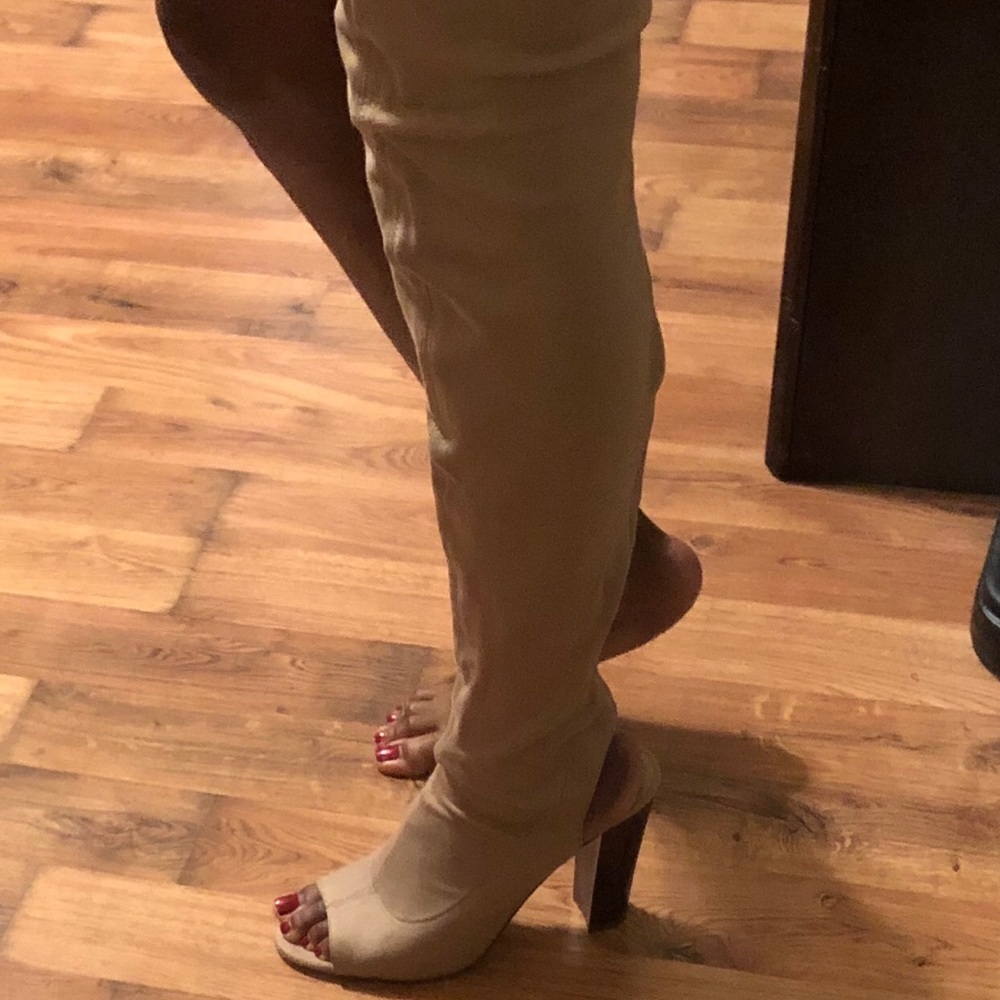 Thigh high sling back heels size 11